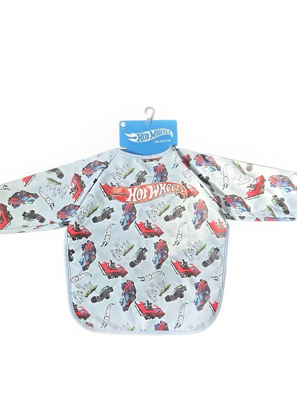 Kids' Hot Wheels Long Sleeve Bib - Light Blue with Car Print (2T-3T)